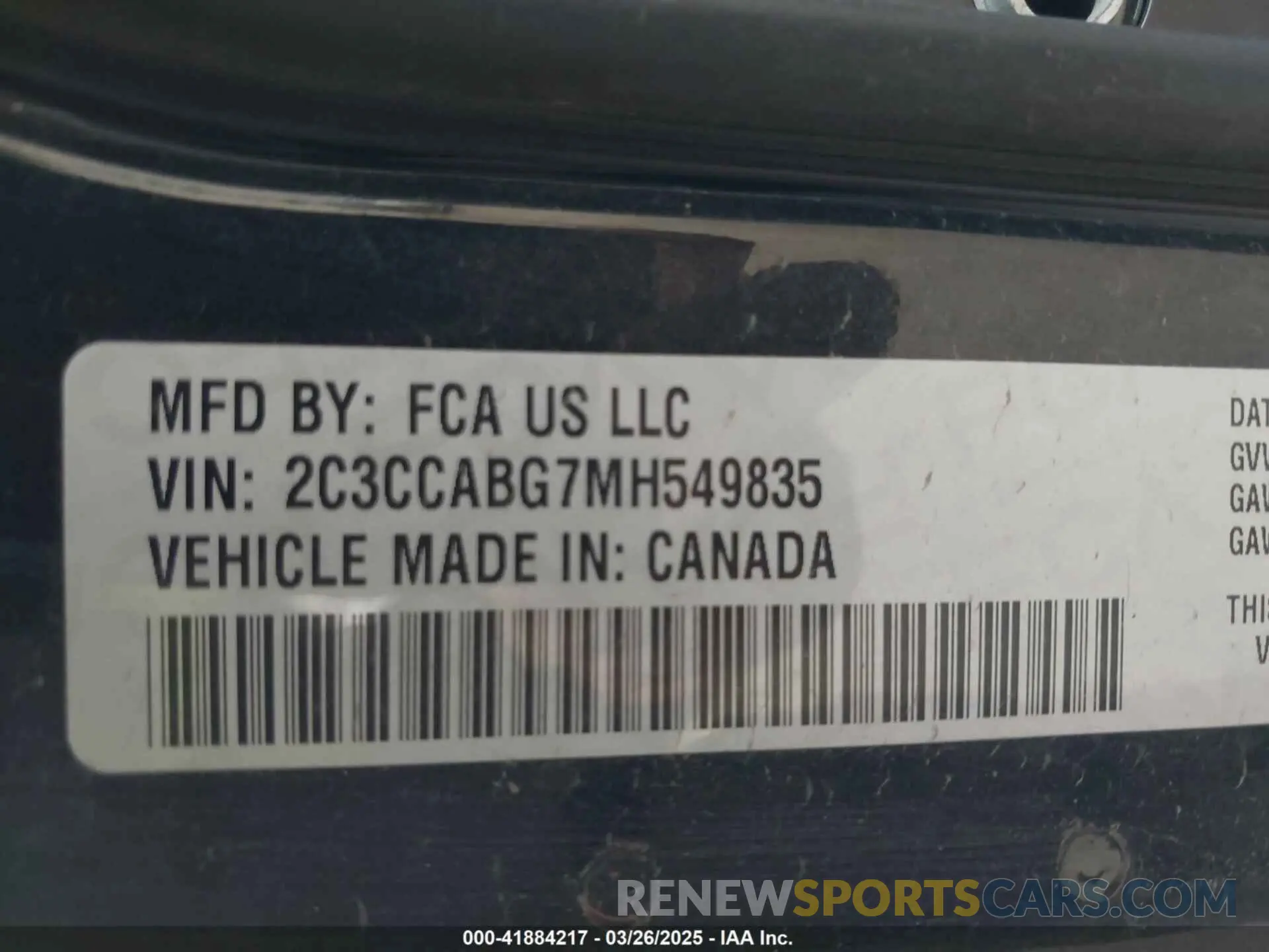 9 fotografías del automóvil dañado 2C3CCABG7MH549835 CHRYSLER 300 2021