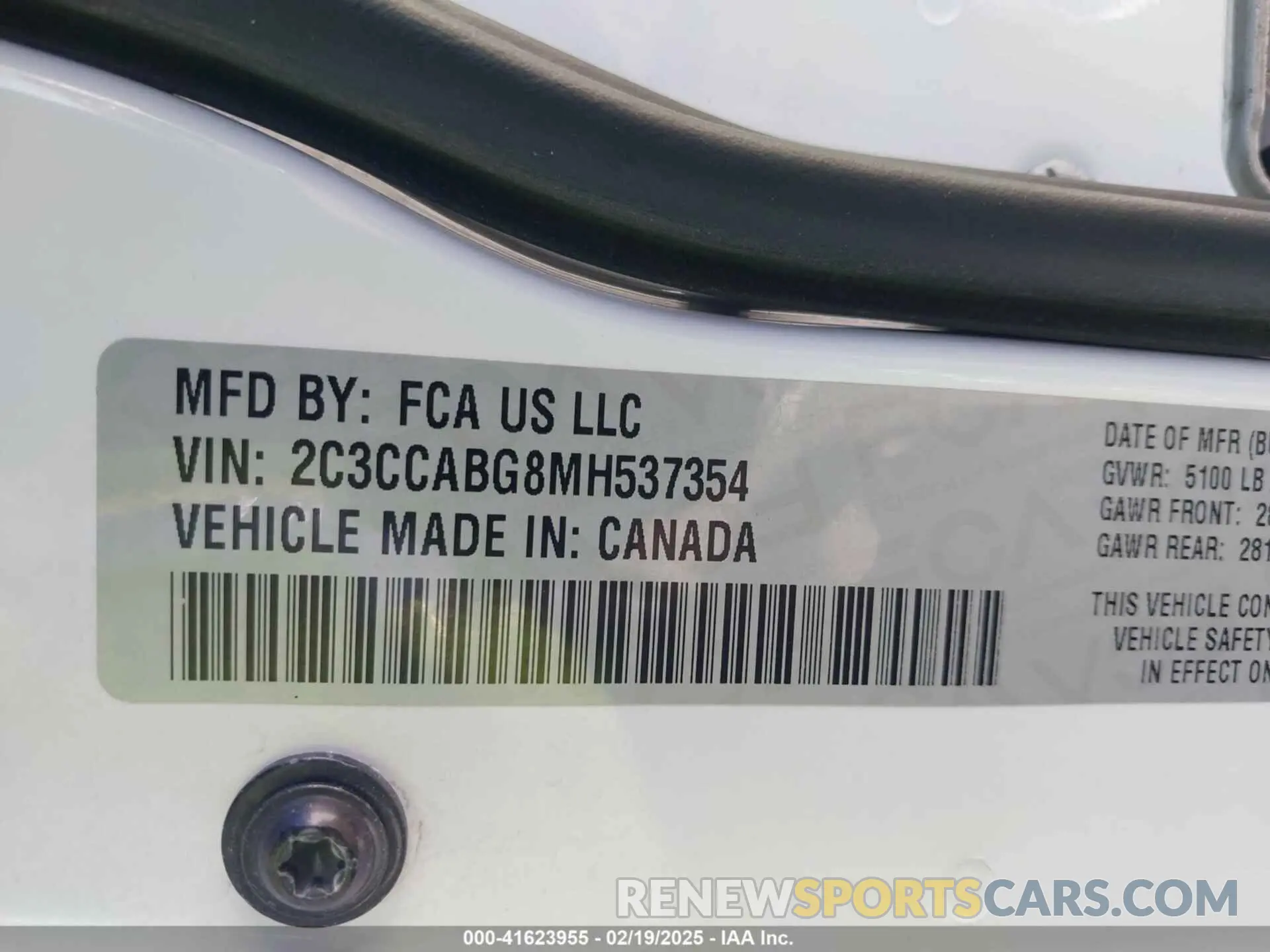 9 fotografías del automóvil dañado 2C3CCABG8MH537354 CHRYSLER 300 2021