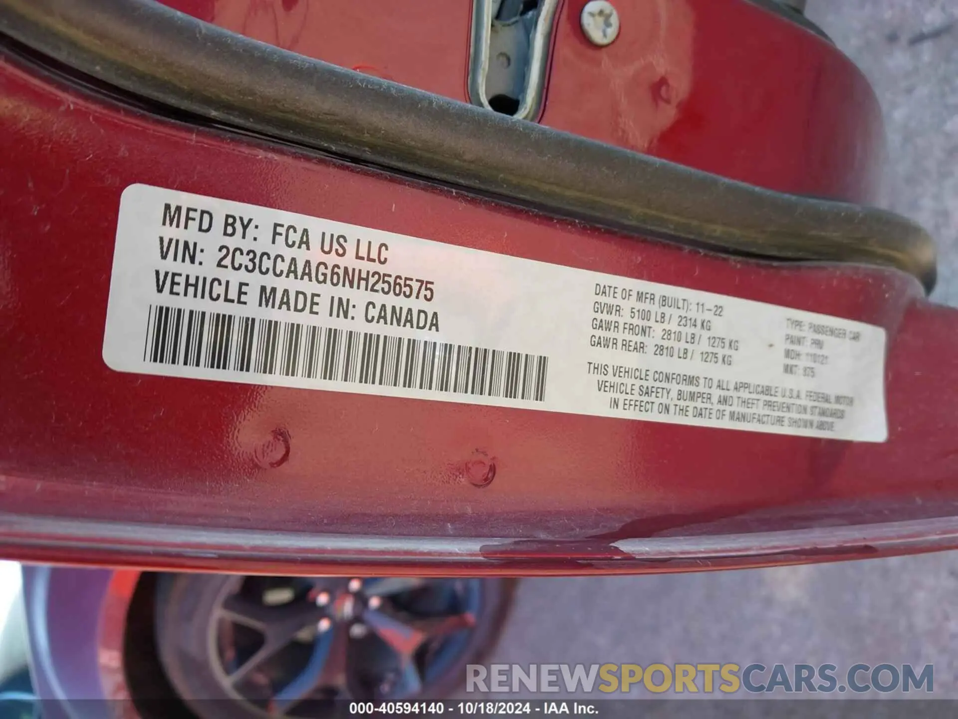 9 fotografías del automóvil dañado 2C3CCAAG6NH256575 CHRYSLER 300 2022