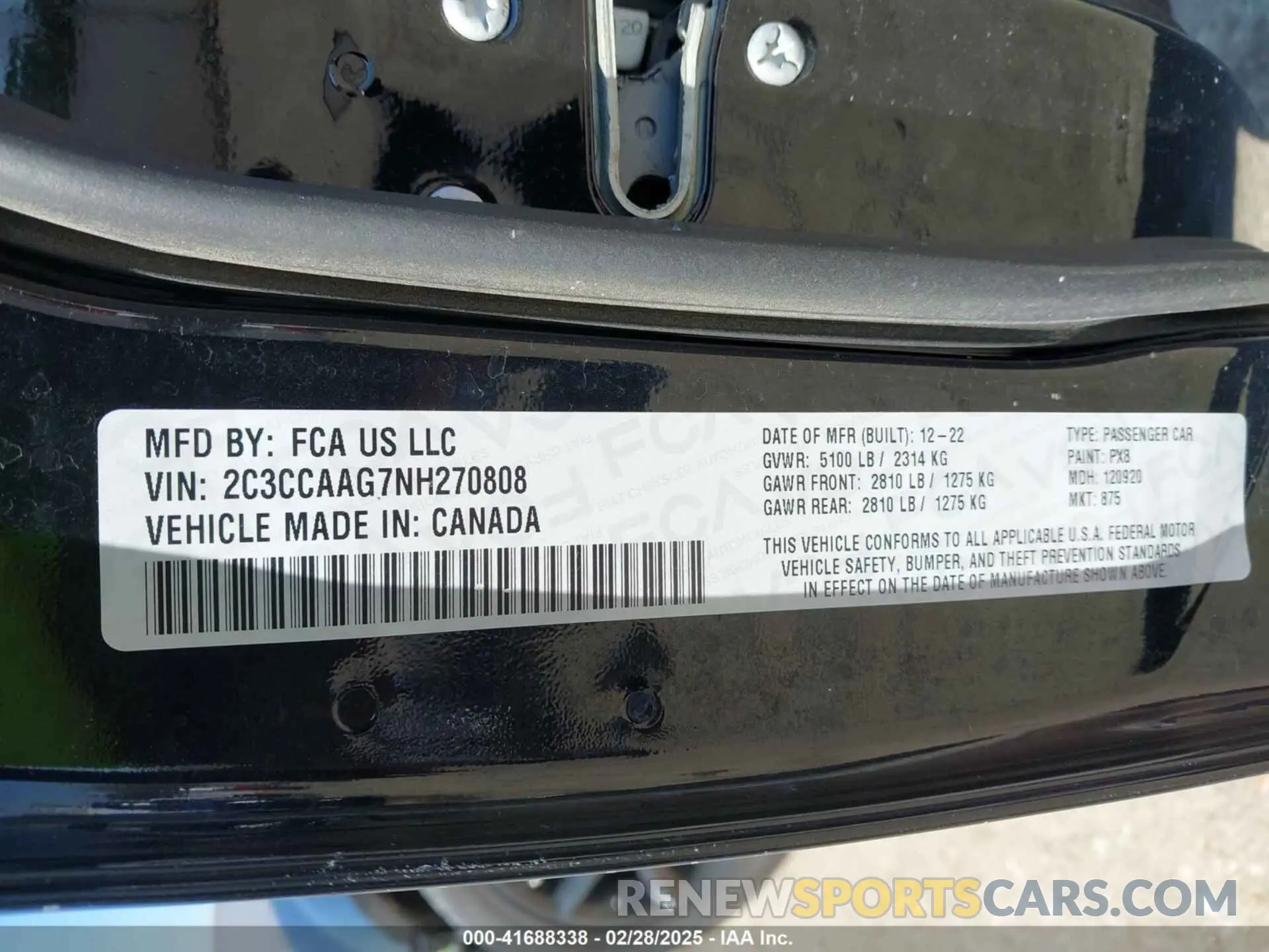 9 fotografías del automóvil dañado 2C3CCAAG7NH270808 CHRYSLER 300 2022