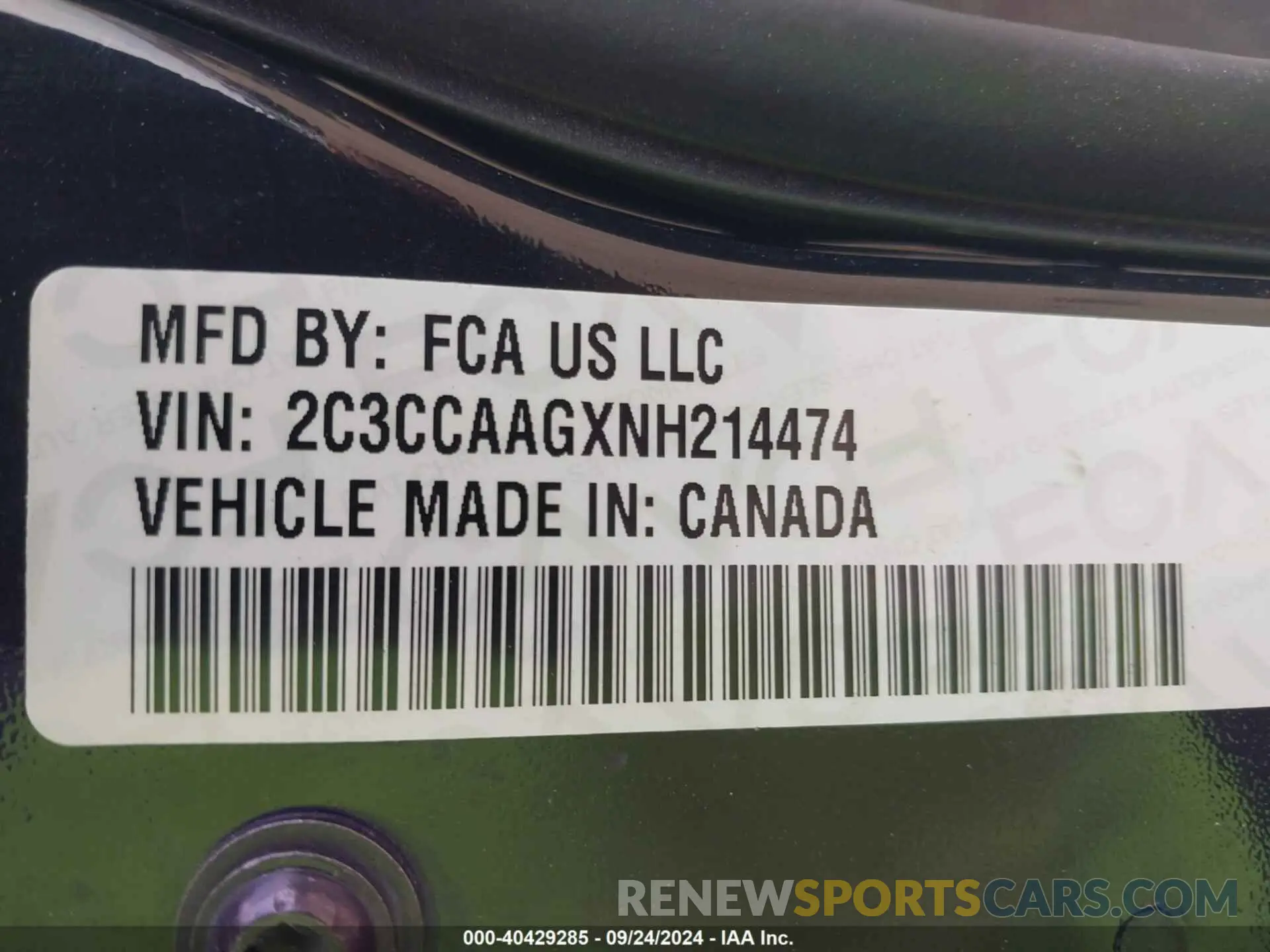 9 fotografías del automóvil dañado 2C3CCAAGXNH214474 CHRYSLER 300 2022