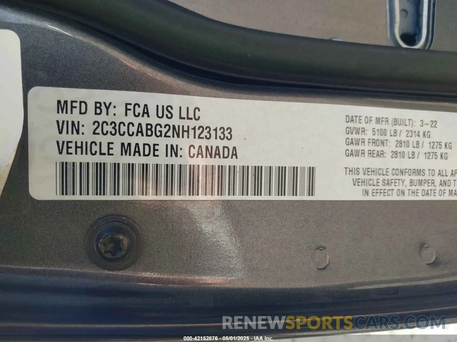 9 fotografías del automóvil dañado 2C3CCABG2NH123133 CHRYSLER 300 2022