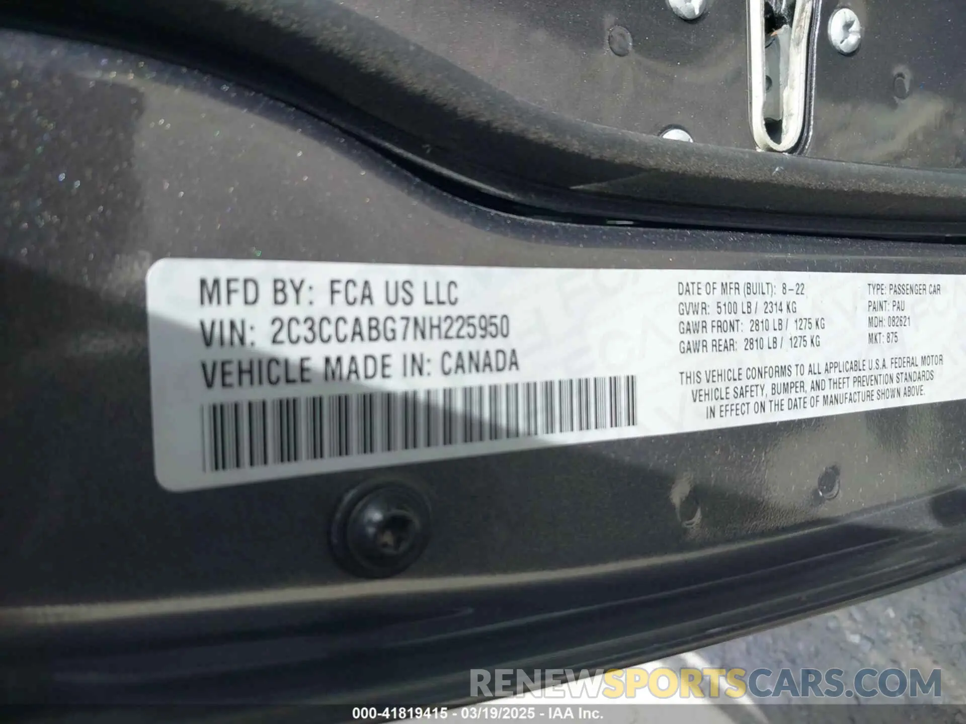 9 fotografías del automóvil dañado 2C3CCABG7NH225950 CHRYSLER 300 2022