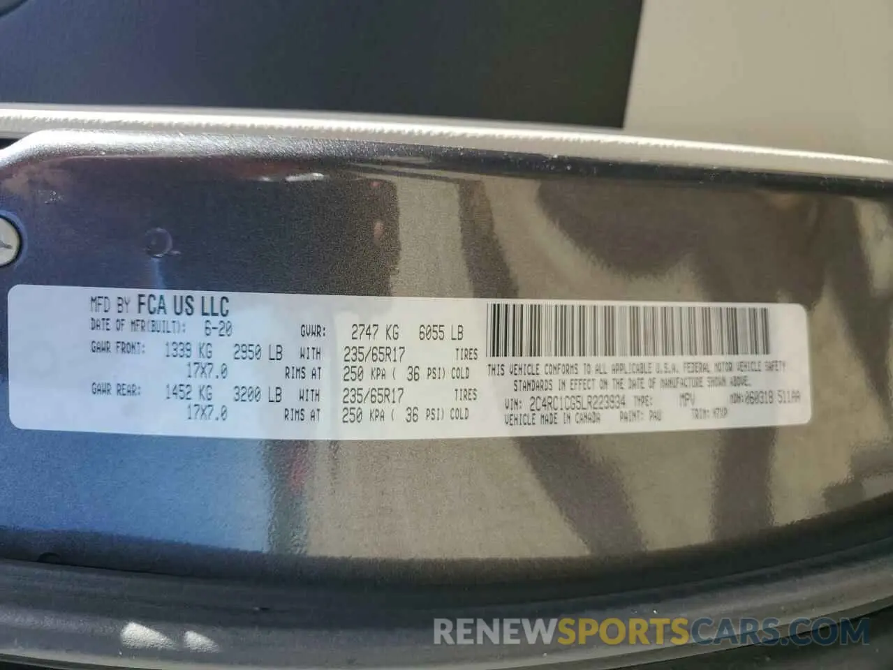 13 fotografías del automóvil dañado 2C4RC1CG5LR223934 CHRYSLER MINIVAN 2020