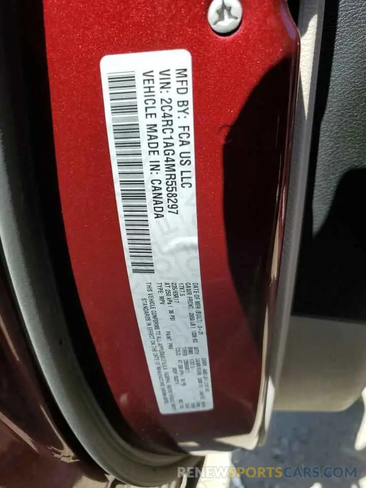13 fotografías del automóvil dañado 2C4RC1AG4MR558297 CHRYSLER MINIVAN 2021