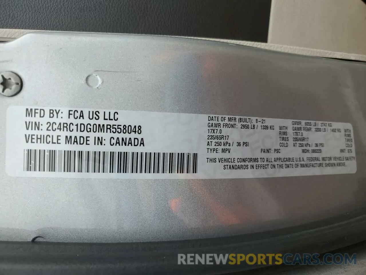 12 fotografías del automóvil dañado 2C4RC1DG0MR558048 CHRYSLER MINIVAN 2021