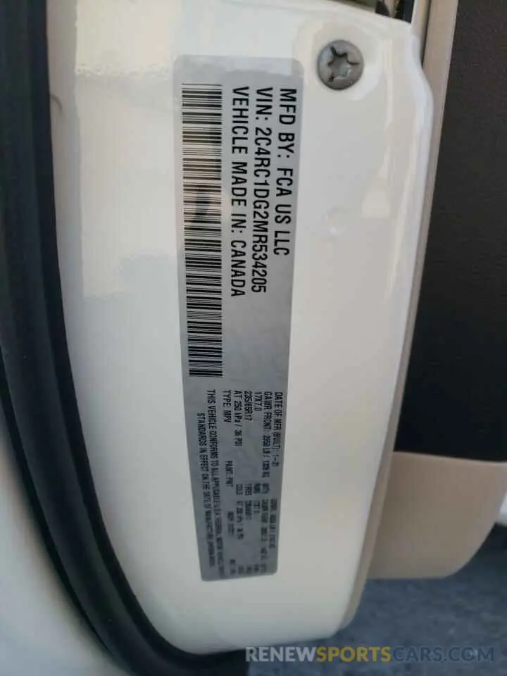 13 fotografías del automóvil dañado 2C4RC1DG2MR534205 CHRYSLER MINIVAN 2021