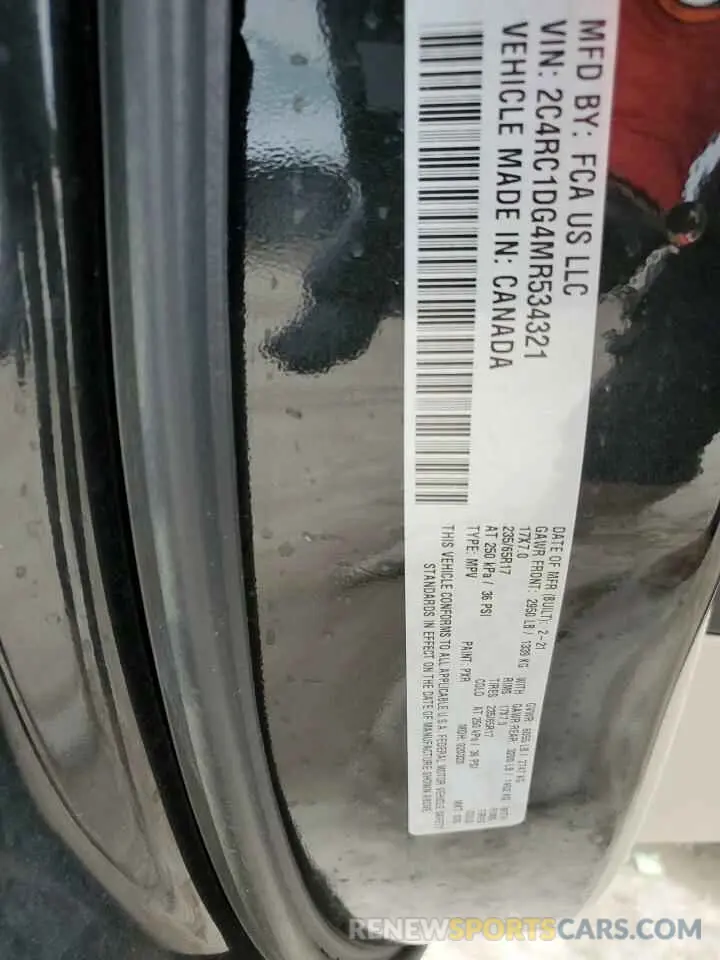 13 fotografías del automóvil dañado 2C4RC1DG4MR534321 CHRYSLER MINIVAN 2021