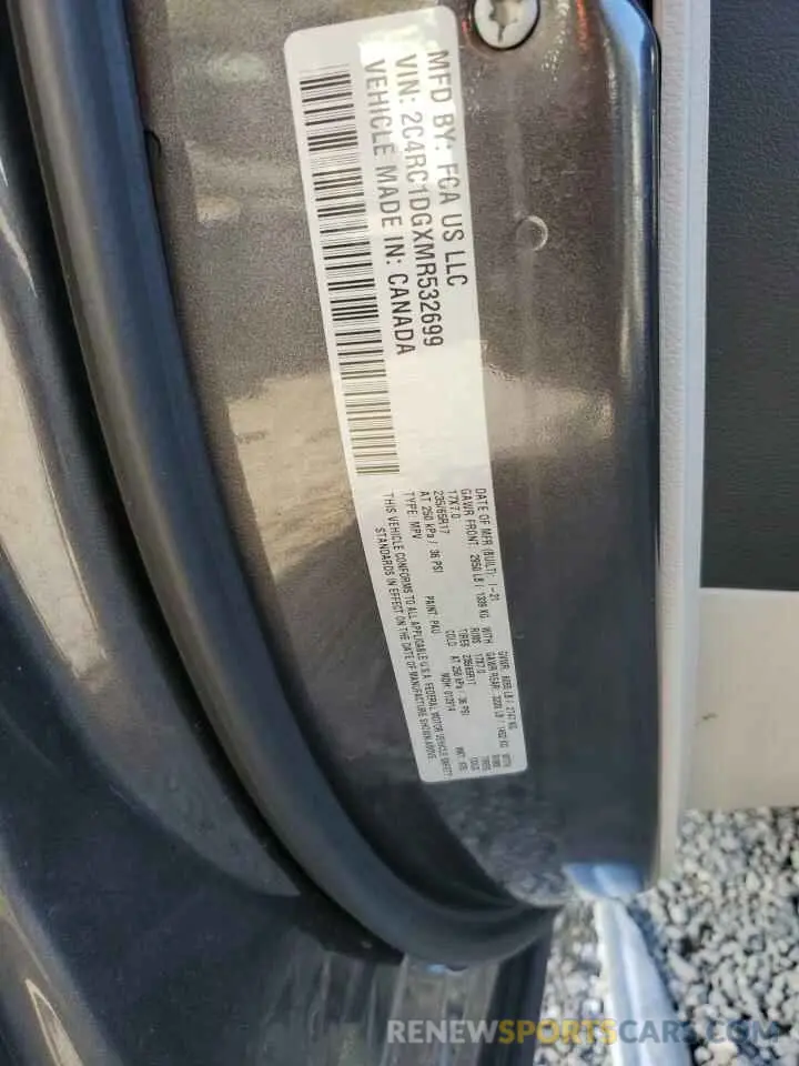 13 fotografías del automóvil dañado 2C4RC1DGXMR532699 CHRYSLER MINIVAN 2021