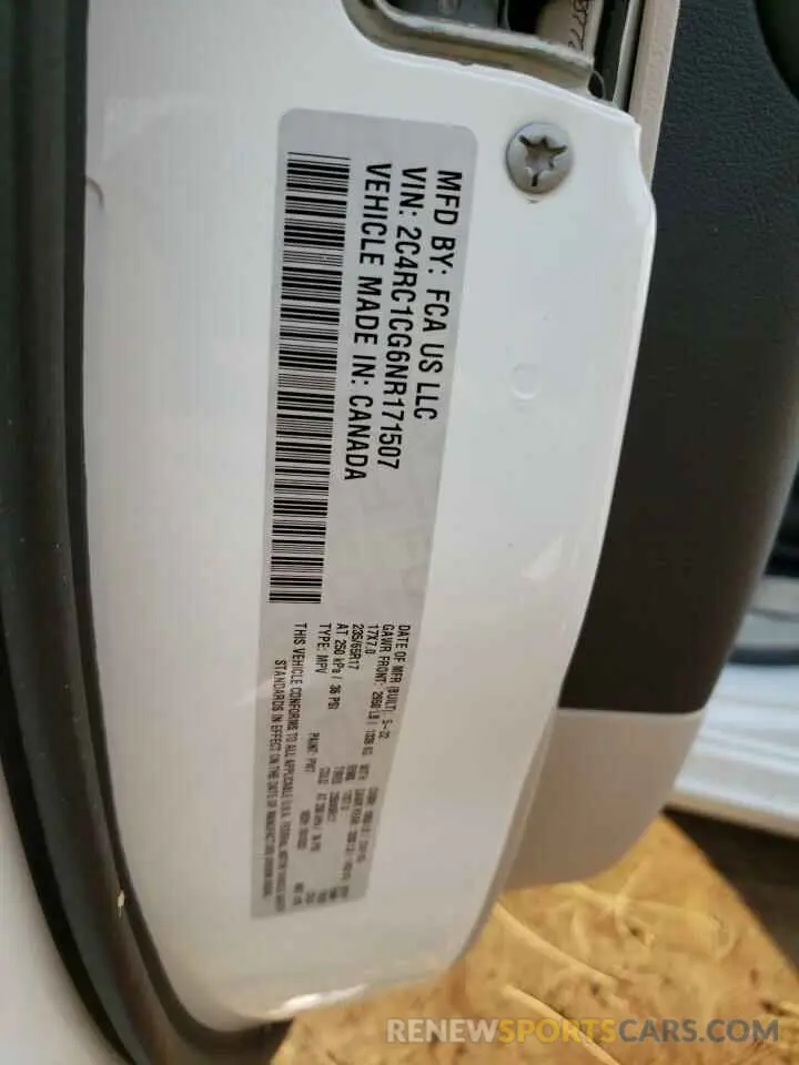 13 fotografías del automóvil dañado 2C4RC1CG6NR171507 CHRYSLER MINIVAN 2022