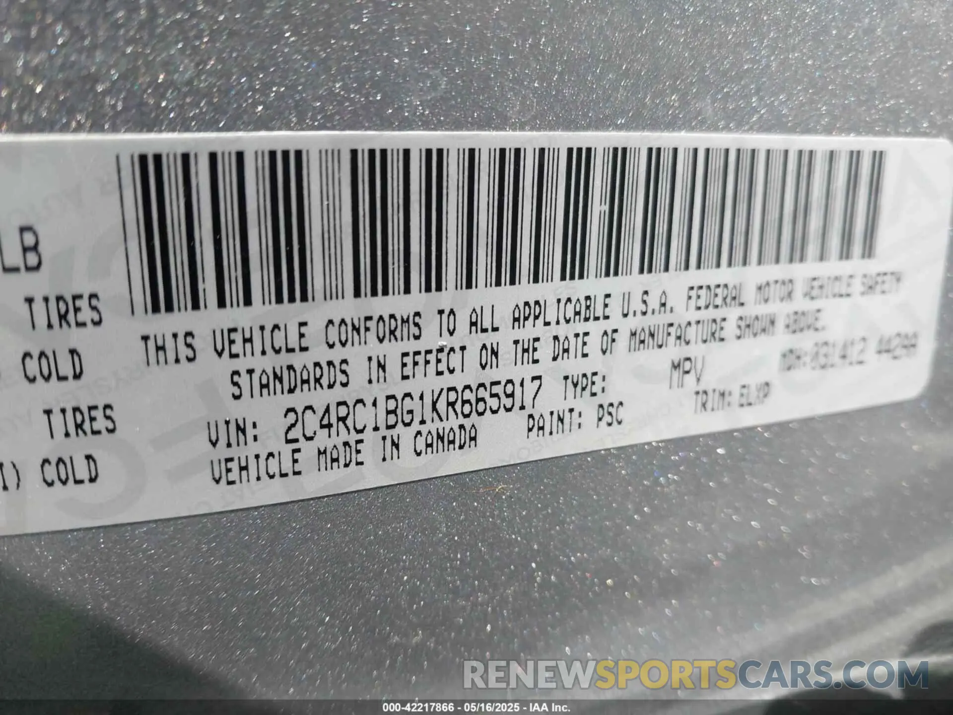 9 fotografías del automóvil dañado 2C4RC1BG1KR665917 CHRYSLER PACIFICA 2019