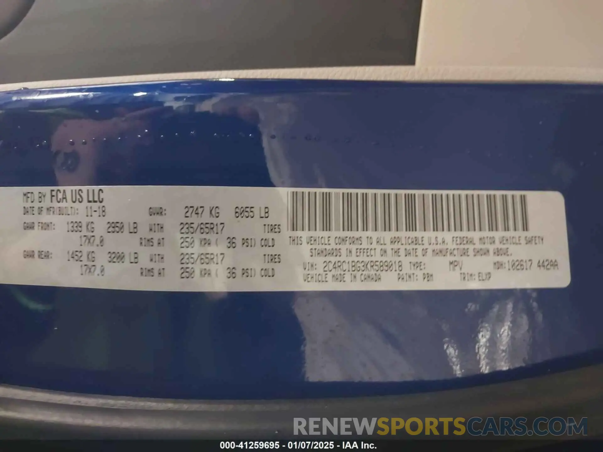 9 fotografías del automóvil dañado 2C4RC1BG3KR589018 CHRYSLER PACIFICA 2019