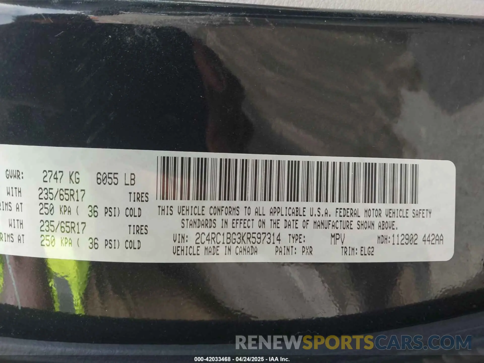 9 fotografías del automóvil dañado 2C4RC1BG3KR597314 CHRYSLER PACIFICA 2019
