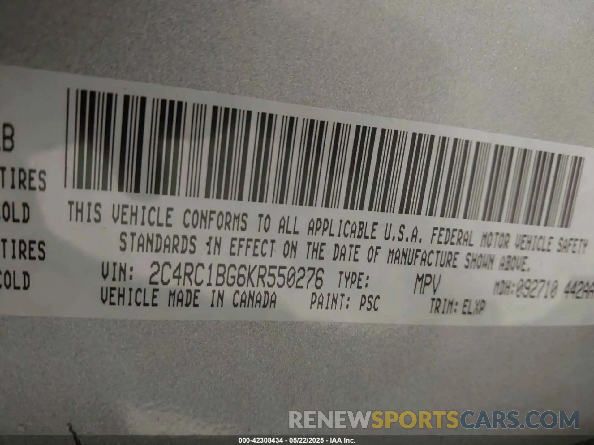 9 fotografías del automóvil dañado 2C4RC1BG6KR550276 CHRYSLER PACIFICA 2019