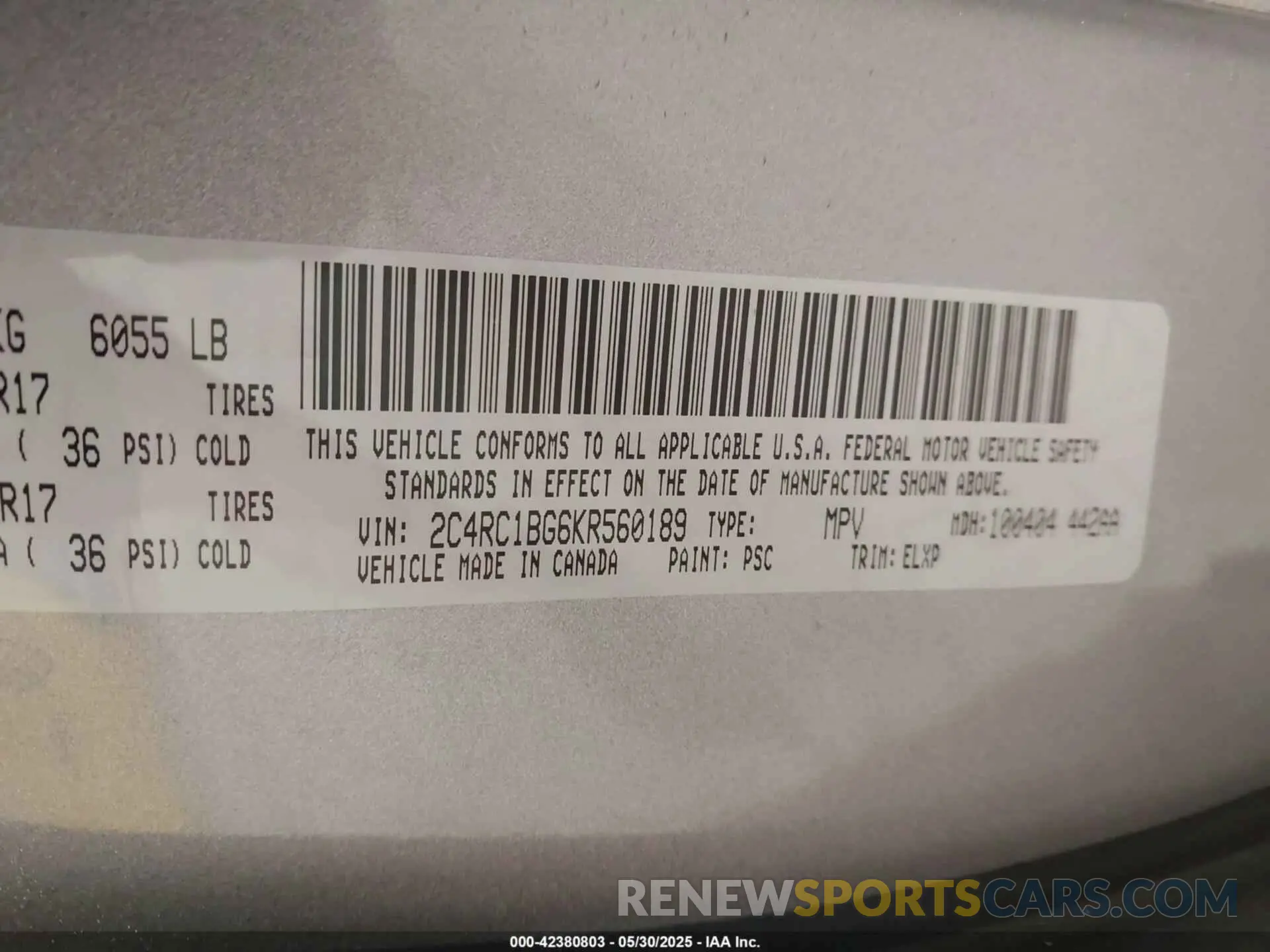 9 fotografías del automóvil dañado 2C4RC1BG6KR560189 CHRYSLER PACIFICA 2019