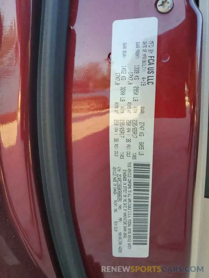 13 fotografías del automóvil dañado 2C4RC1BG6KR686391 CHRYSLER PACIFICA 2019