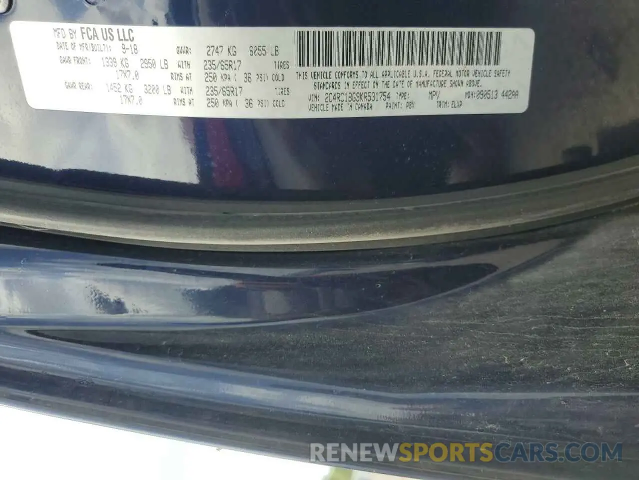 14 fotografías del automóvil dañado 2C4RC1BG9KR531754 CHRYSLER PACIFICA 2019