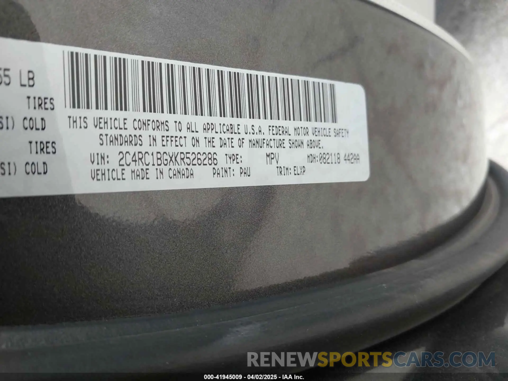 9 fotografías del automóvil dañado 2C4RC1BGXKR526286 CHRYSLER PACIFICA 2019