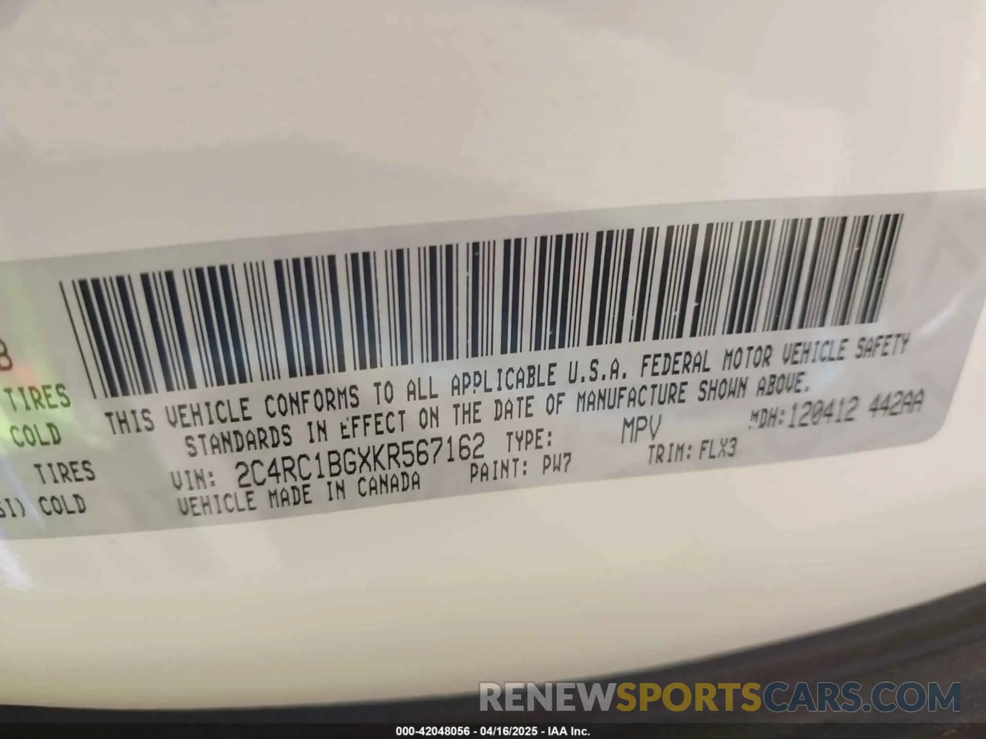 9 fotografías del automóvil dañado 2C4RC1BGXKR567162 CHRYSLER PACIFICA 2019