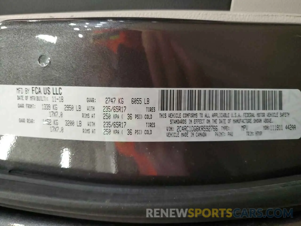 13 fotografías del automóvil dañado 2C4RC1DG6KR592766 CHRYSLER PACIFICA 2019