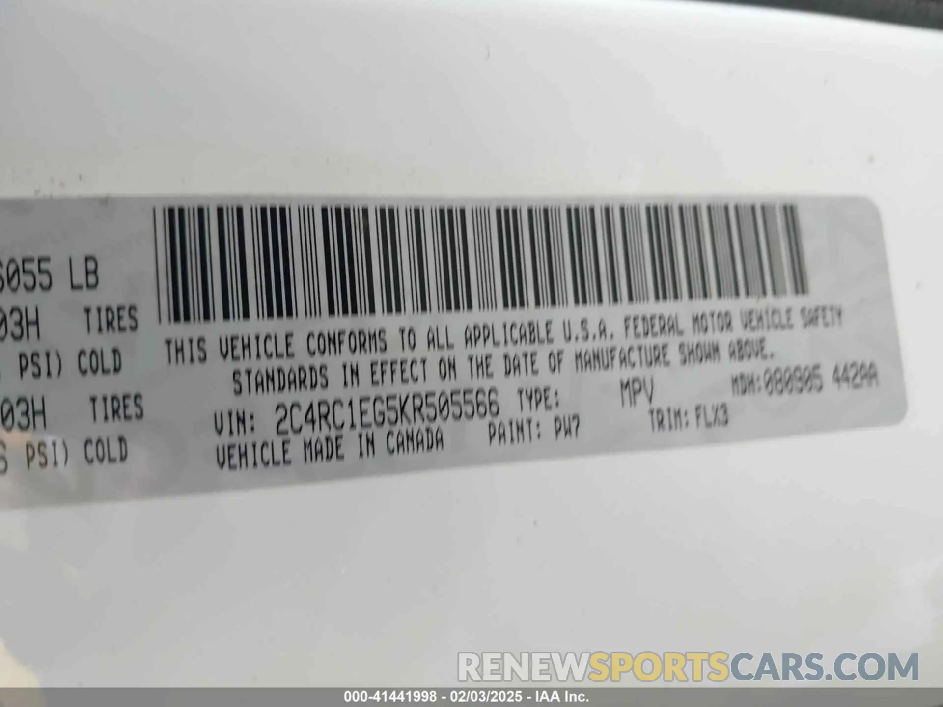 9 fotografías del automóvil dañado 2C4RC1EG5KR505566 CHRYSLER PACIFICA 2019