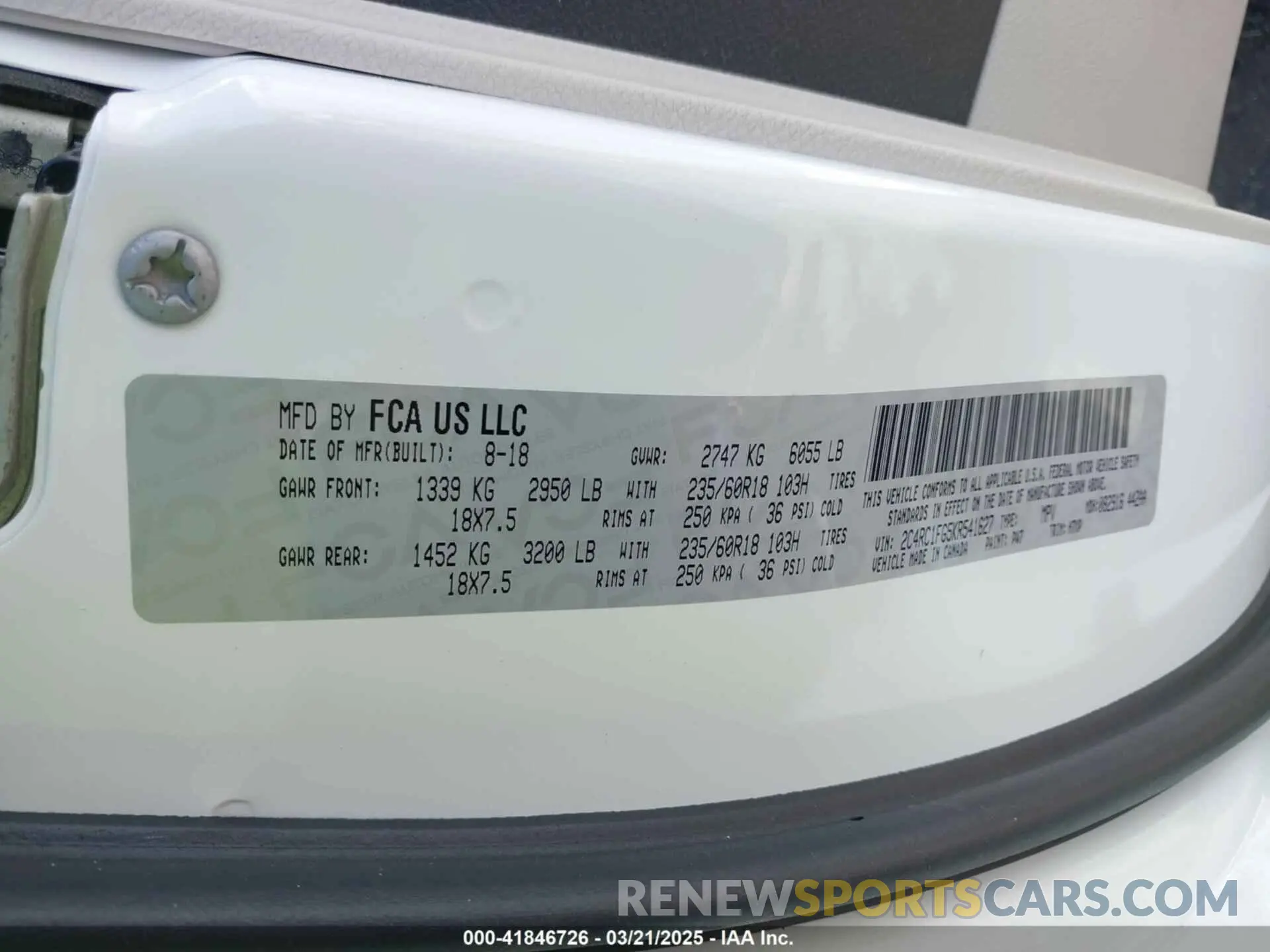 9 fotografías del automóvil dañado 2C4RC1FG5KR541627 CHRYSLER PACIFICA 2019