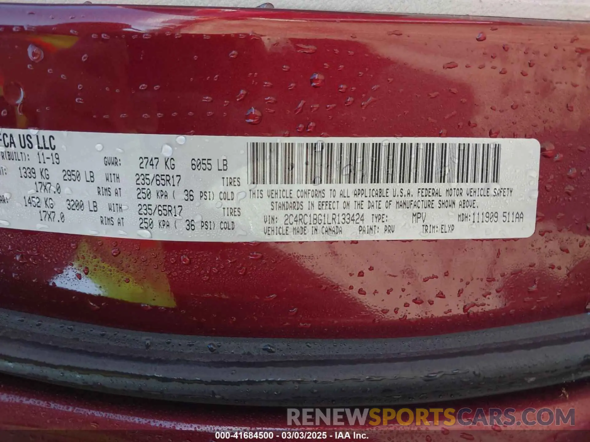 9 fotografías del automóvil dañado 2C4RC1BG1LR133424 CHRYSLER PACIFICA 2020