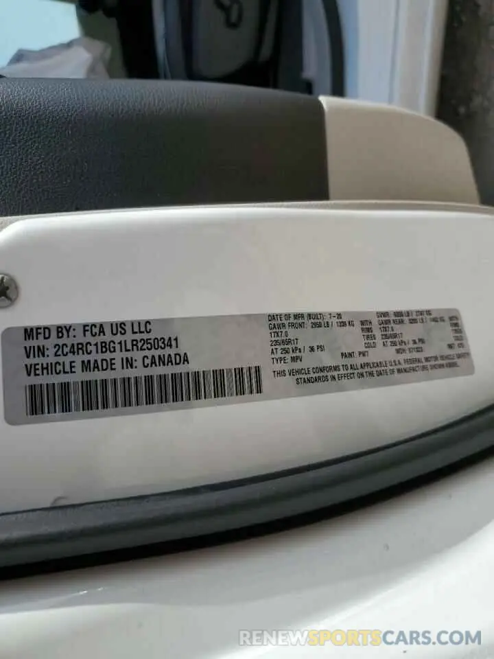 15 fotografías del automóvil dañado 2C4RC1BG1LR250341 CHRYSLER PACIFICA 2020