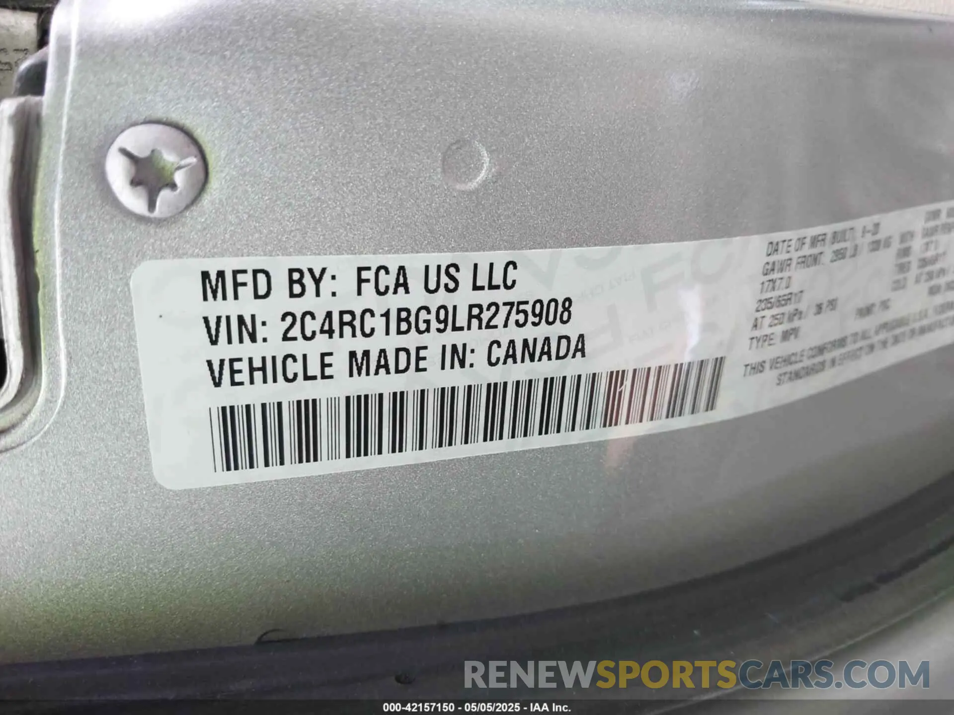 9 fotografías del automóvil dañado 2C4RC1BG9LR275908 CHRYSLER PACIFICA 2020