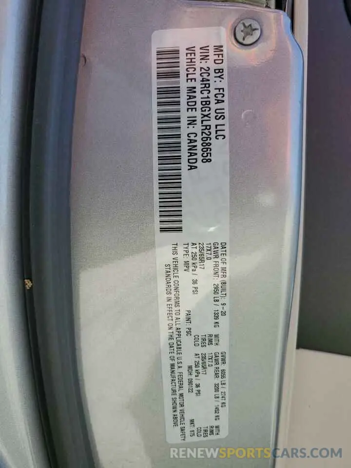 13 fotografías del automóvil dañado 2C4RC1BGXLR268658 CHRYSLER PACIFICA 2020