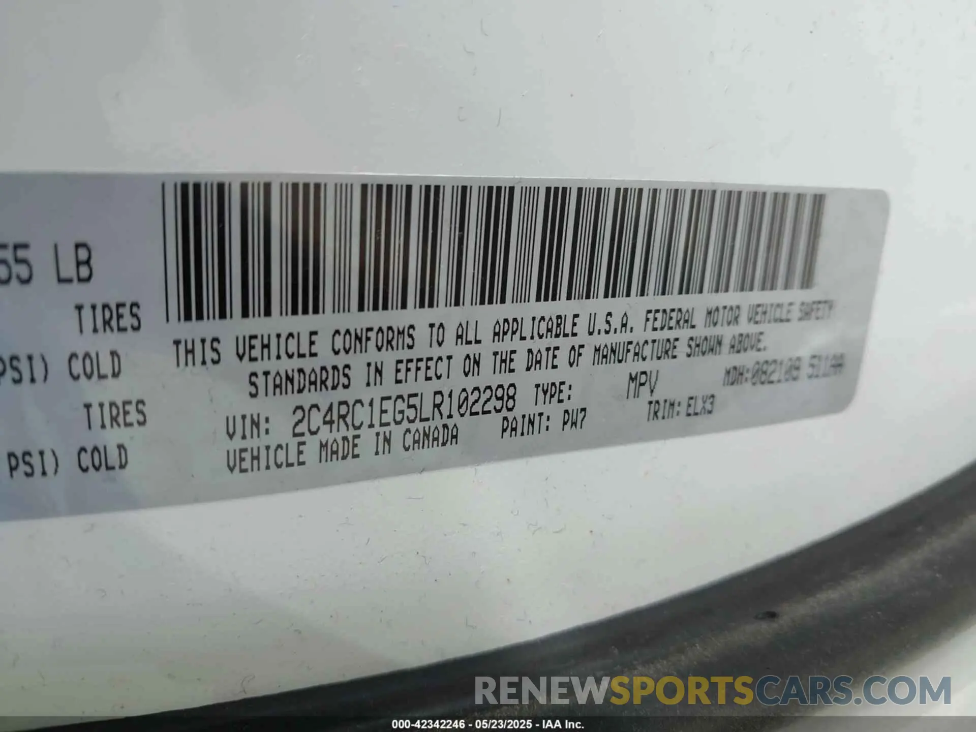 9 fotografías del automóvil dañado 2C4RC1EG5LR102298 CHRYSLER PACIFICA 2020