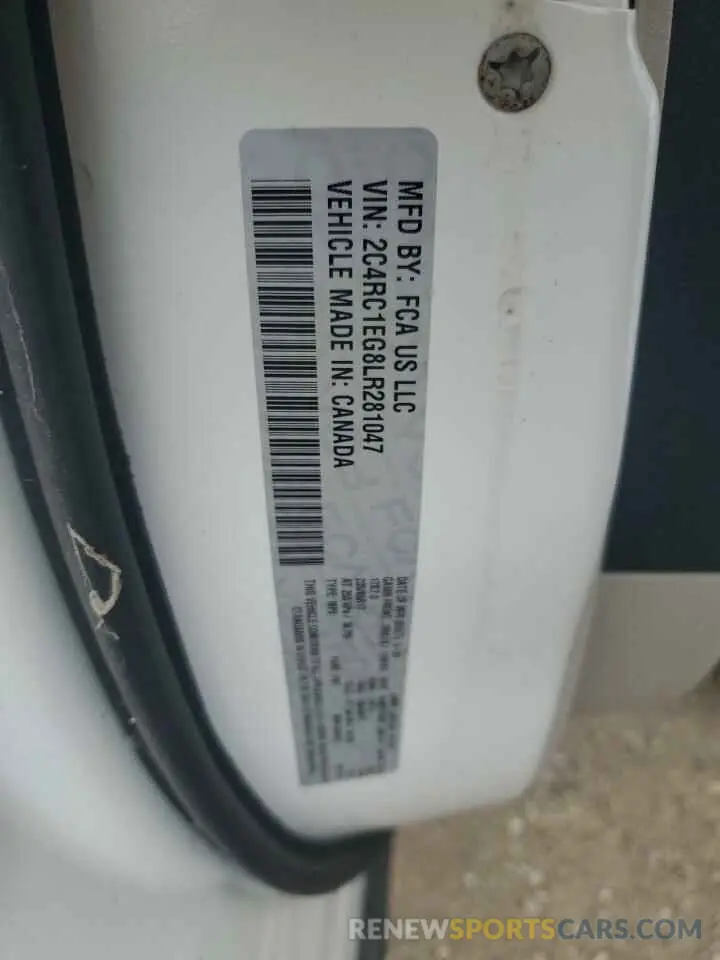 13 fotografías del automóvil dañado 2C4RC1EG8LR281047 CHRYSLER PACIFICA 2020