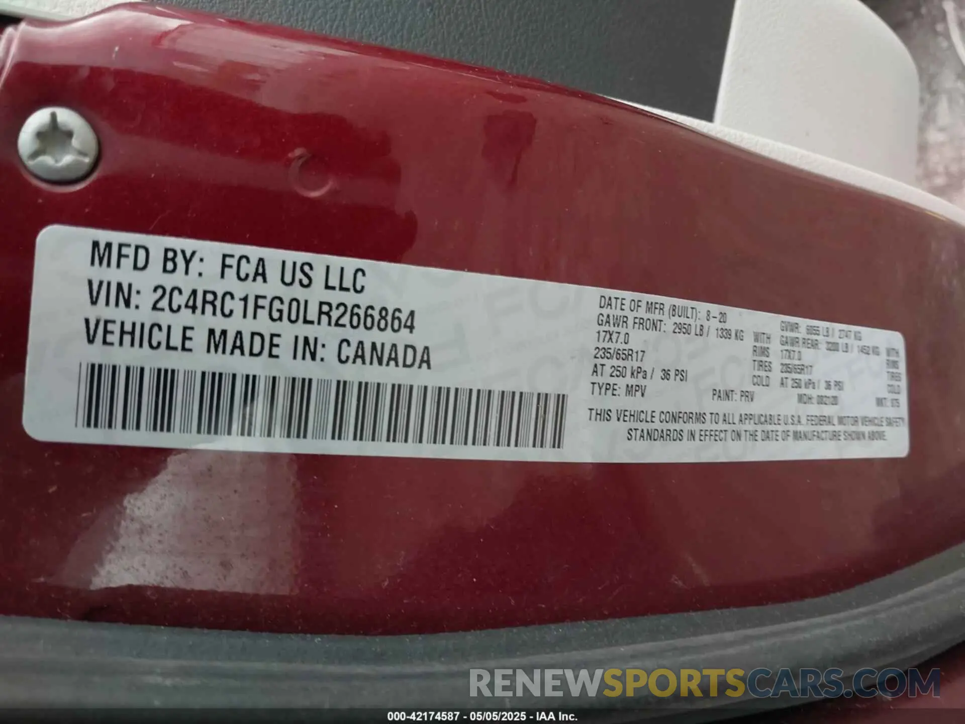 9 fotografías del automóvil dañado 2C4RC1FG0LR266864 CHRYSLER PACIFICA 2020