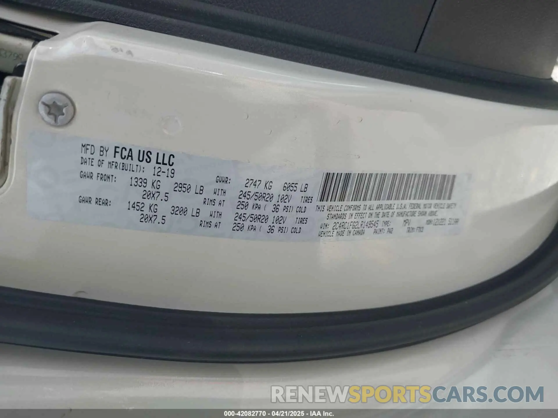 9 fotografías del automóvil dañado 2C4RC1FG2LR149545 CHRYSLER PACIFICA 2020