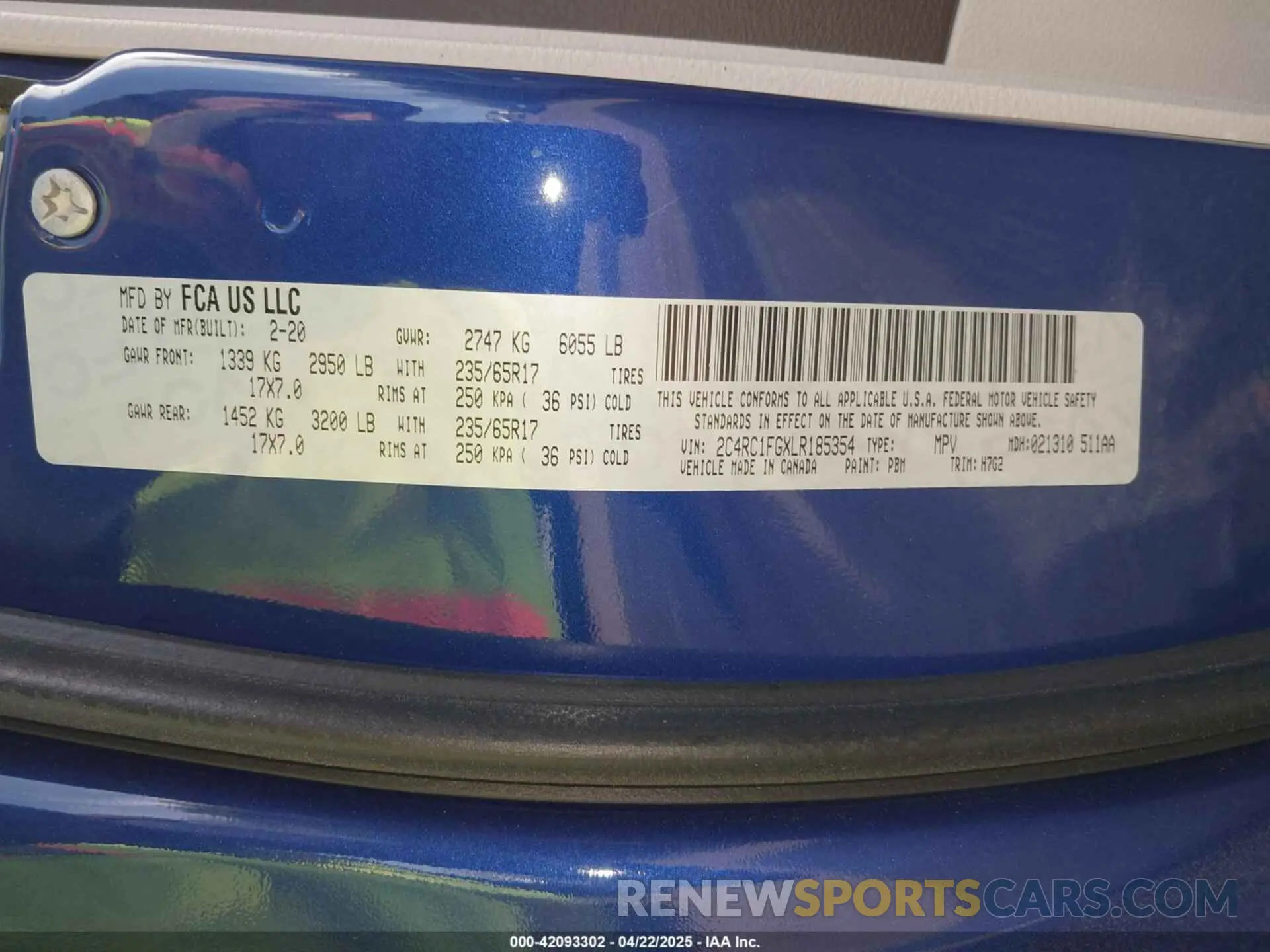 9 fotografías del automóvil dañado 2C4RC1FGXLR185354 CHRYSLER PACIFICA 2020