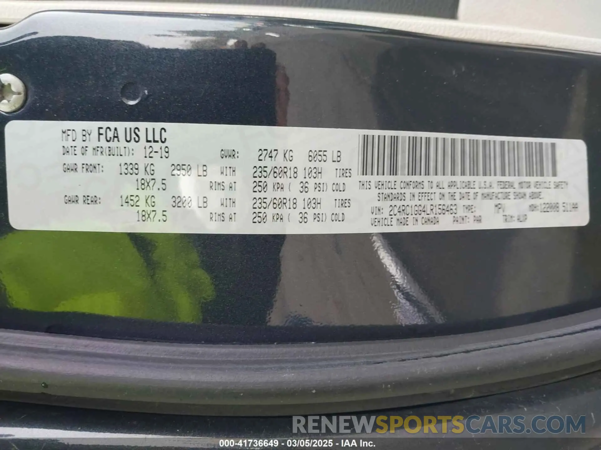 9 fotografías del automóvil dañado 2C4RC1GG4LR156463 CHRYSLER PACIFICA 2020