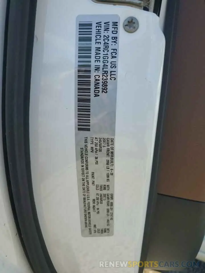 14 fotografías del automóvil dañado 2C4RC1GG4LR239892 CHRYSLER PACIFICA 2020