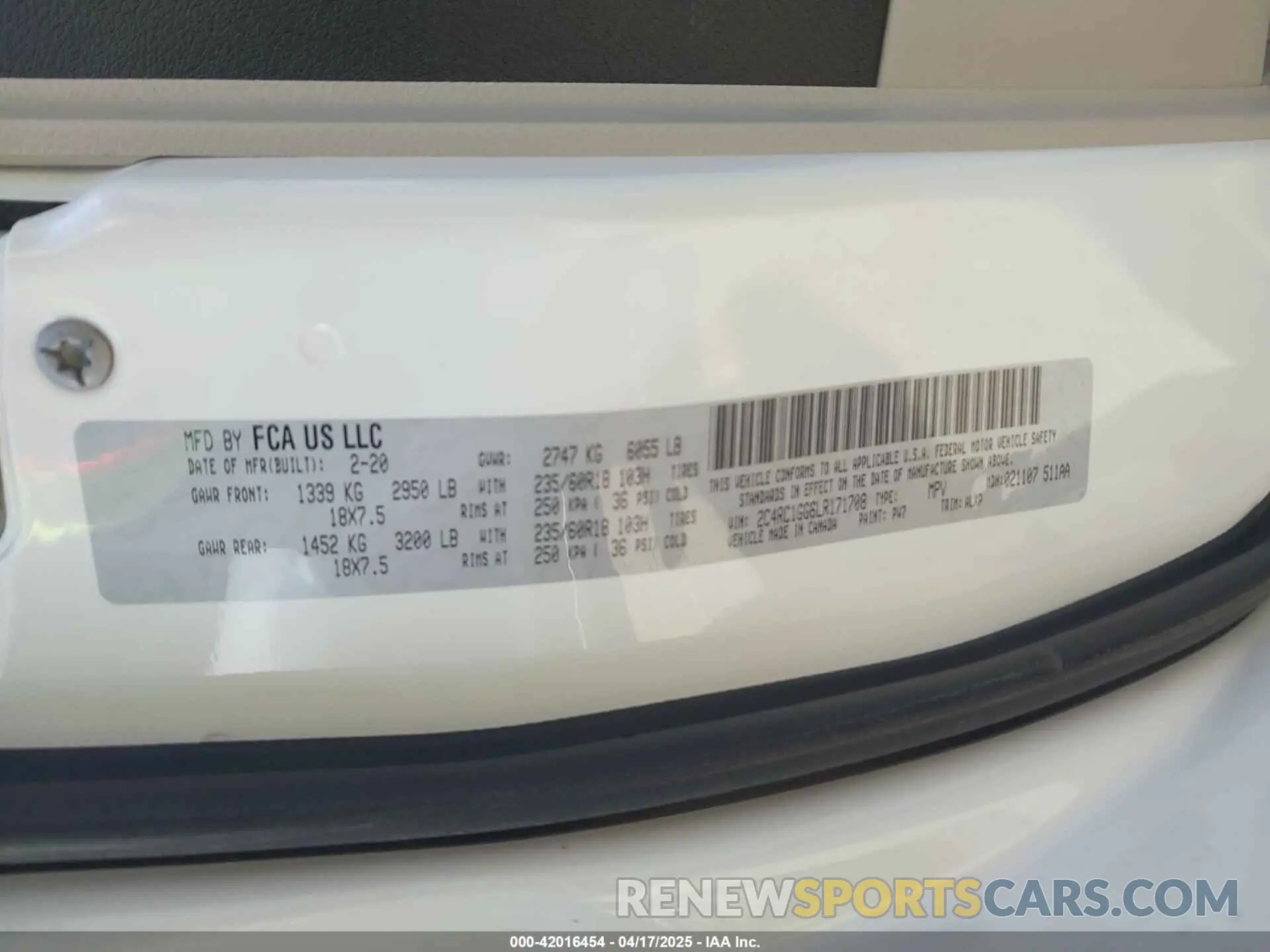 9 fotografías del automóvil dañado 2C4RC1GG6LR171708 CHRYSLER PACIFICA 2020