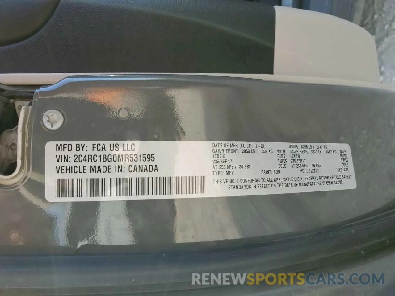 13 fotografías del automóvil dañado 2C4RC1BG0MR531595 CHRYSLER PACIFICA 2021