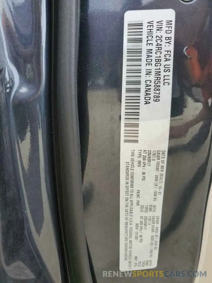 14 fotografías del automóvil dañado 2C4RC1BG1MR588789 CHRYSLER PACIFICA 2021