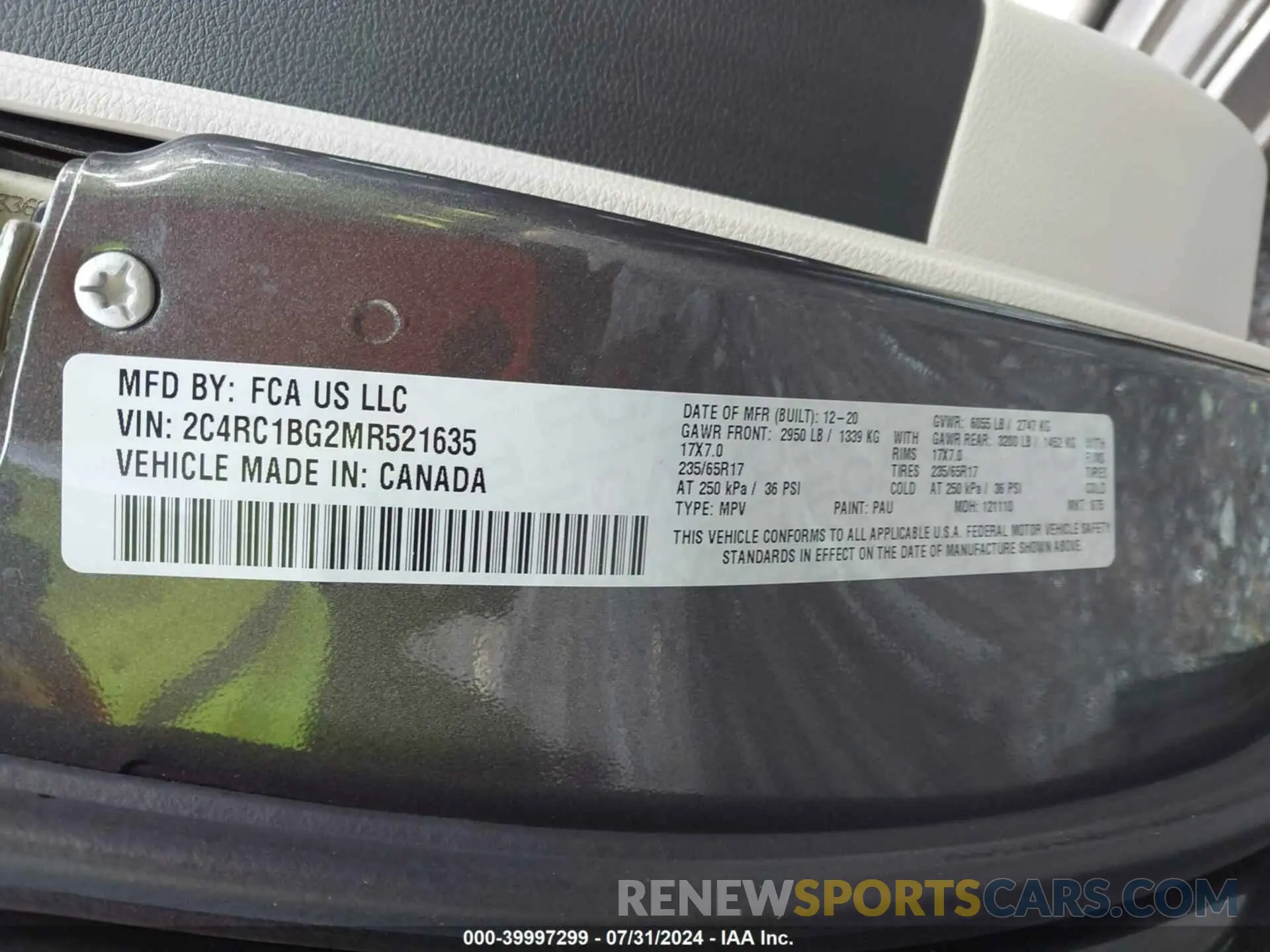 9 fotografías del automóvil dañado 2C4RC1BG2MR521635 CHRYSLER PACIFICA 2021