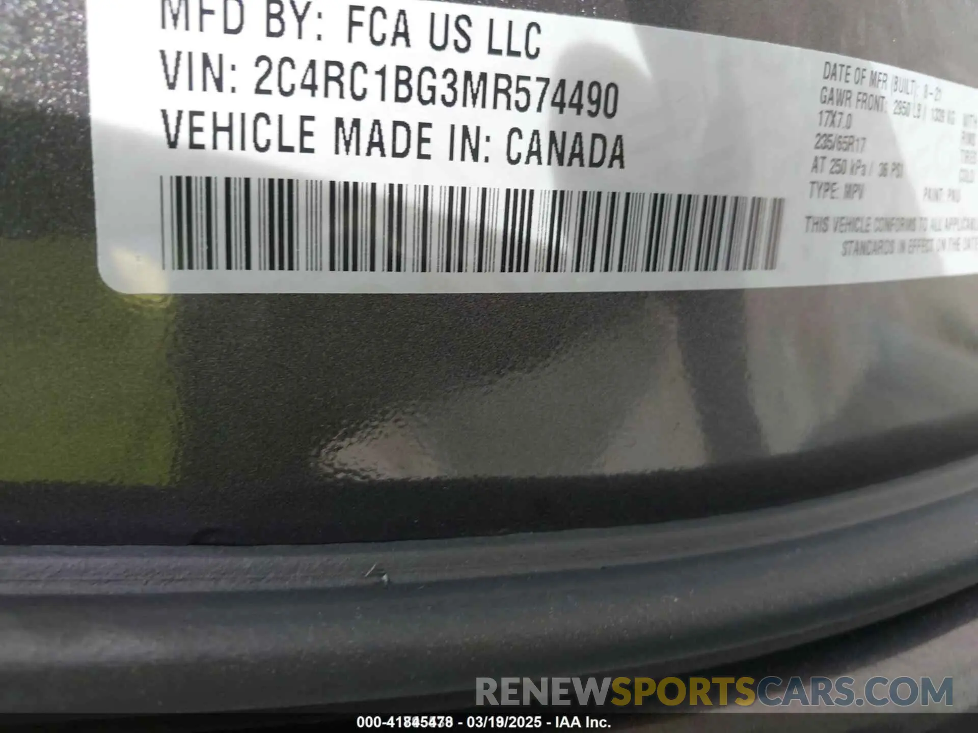 9 fotografías del automóvil dañado 2C4RC1BG3MR574490 CHRYSLER PACIFICA 2021