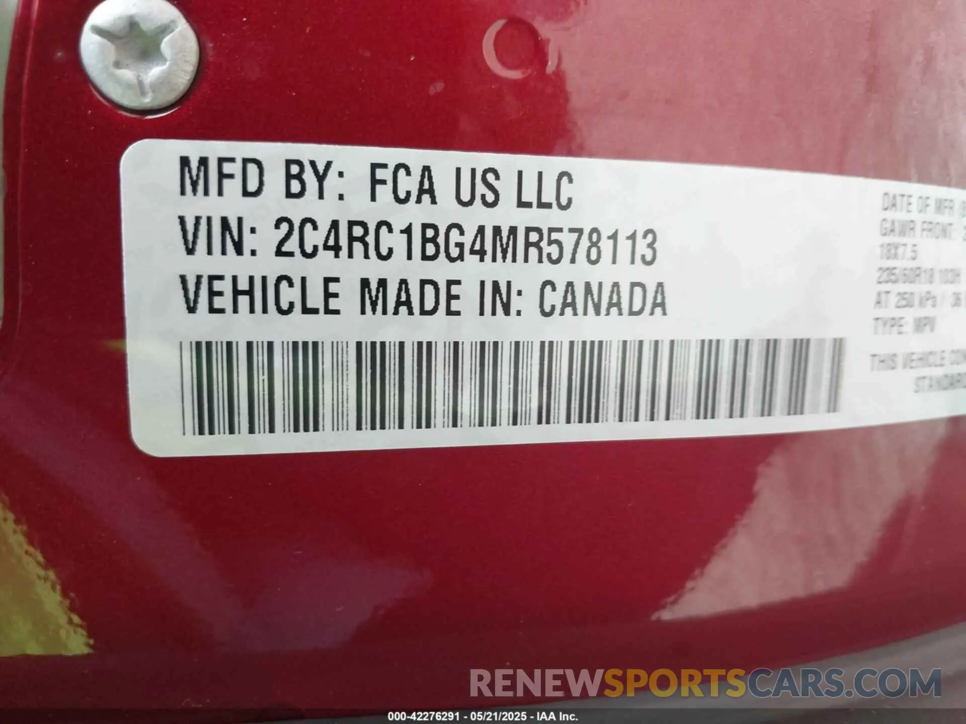 9 fotografías del automóvil dañado 2C4RC1BG4MR578113 CHRYSLER PACIFICA 2021