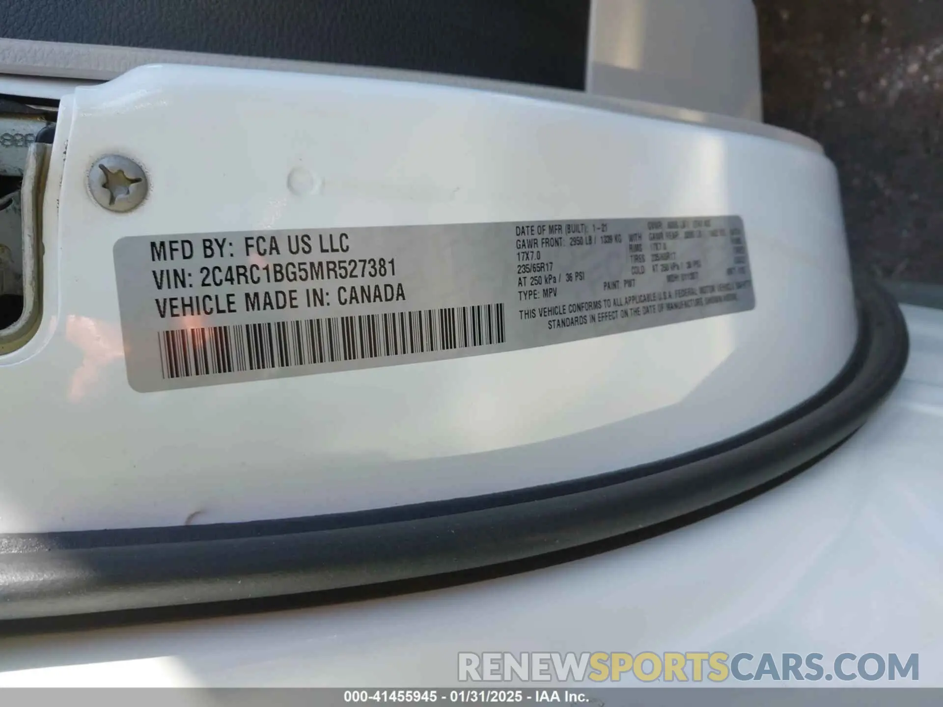 9 fotografías del automóvil dañado 2C4RC1BG5MR527381 CHRYSLER PACIFICA 2021
