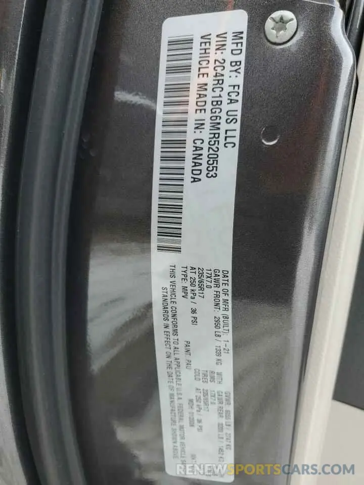 13 fotografías del automóvil dañado 2C4RC1BG6MR520553 CHRYSLER PACIFICA 2021