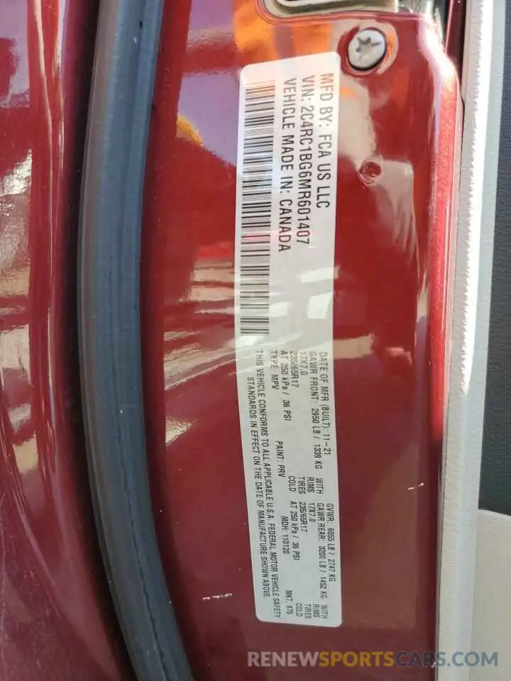 13 fotografías del automóvil dañado 2C4RC1BG6MR601407 CHRYSLER PACIFICA 2021