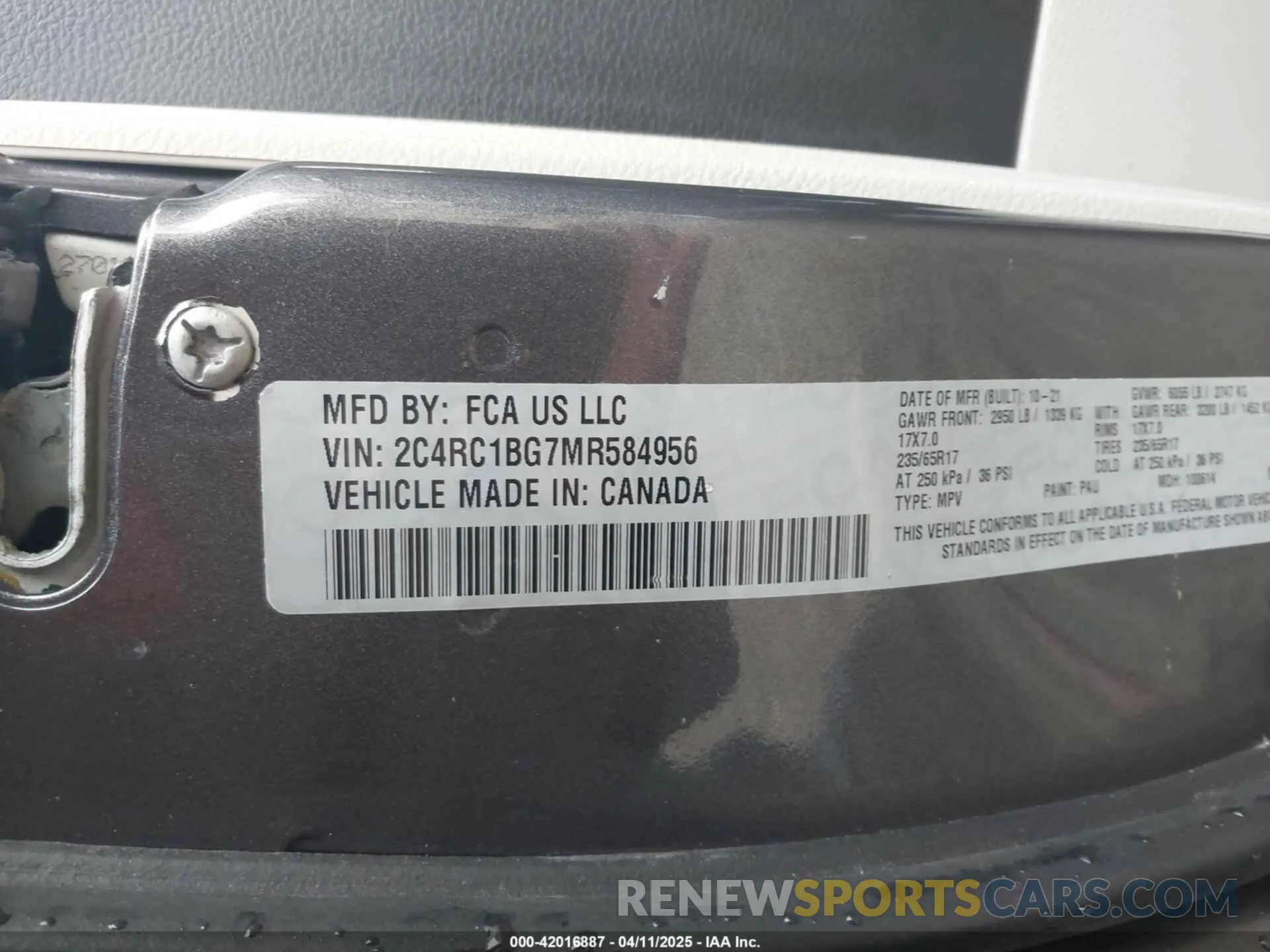 9 fotografías del automóvil dañado 2C4RC1BG7MR584956 CHRYSLER PACIFICA 2021