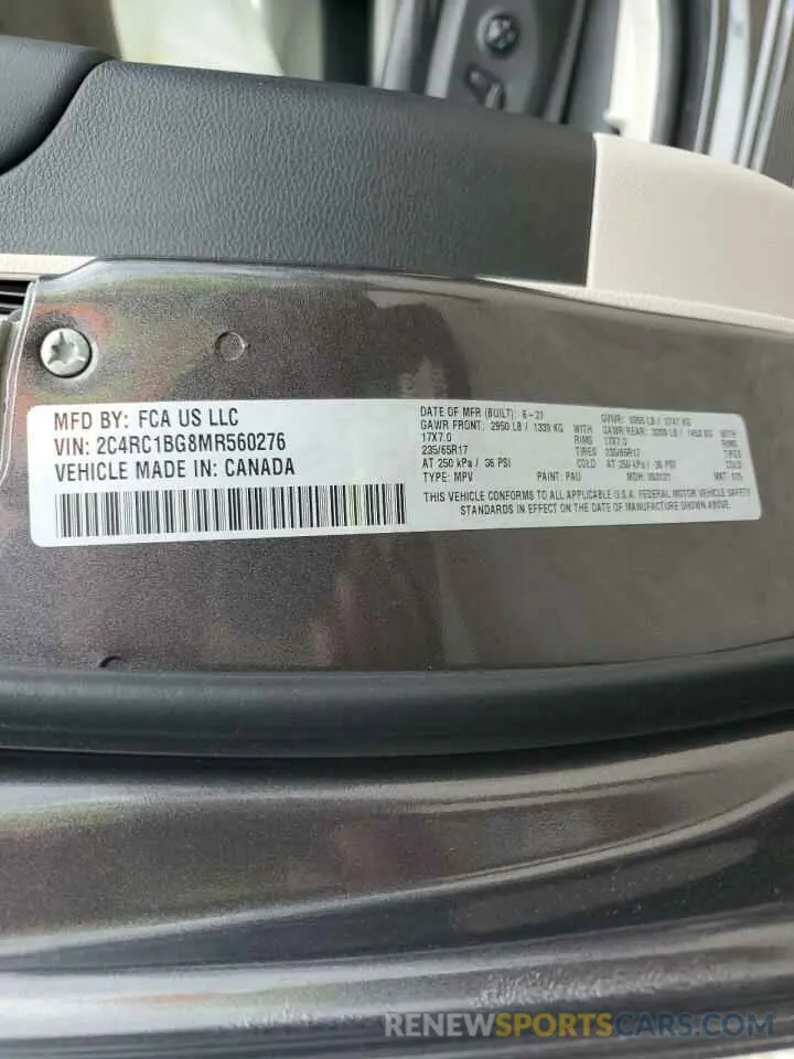 13 fotografías del automóvil dañado 2C4RC1BG8MR560276 CHRYSLER PACIFICA 2021