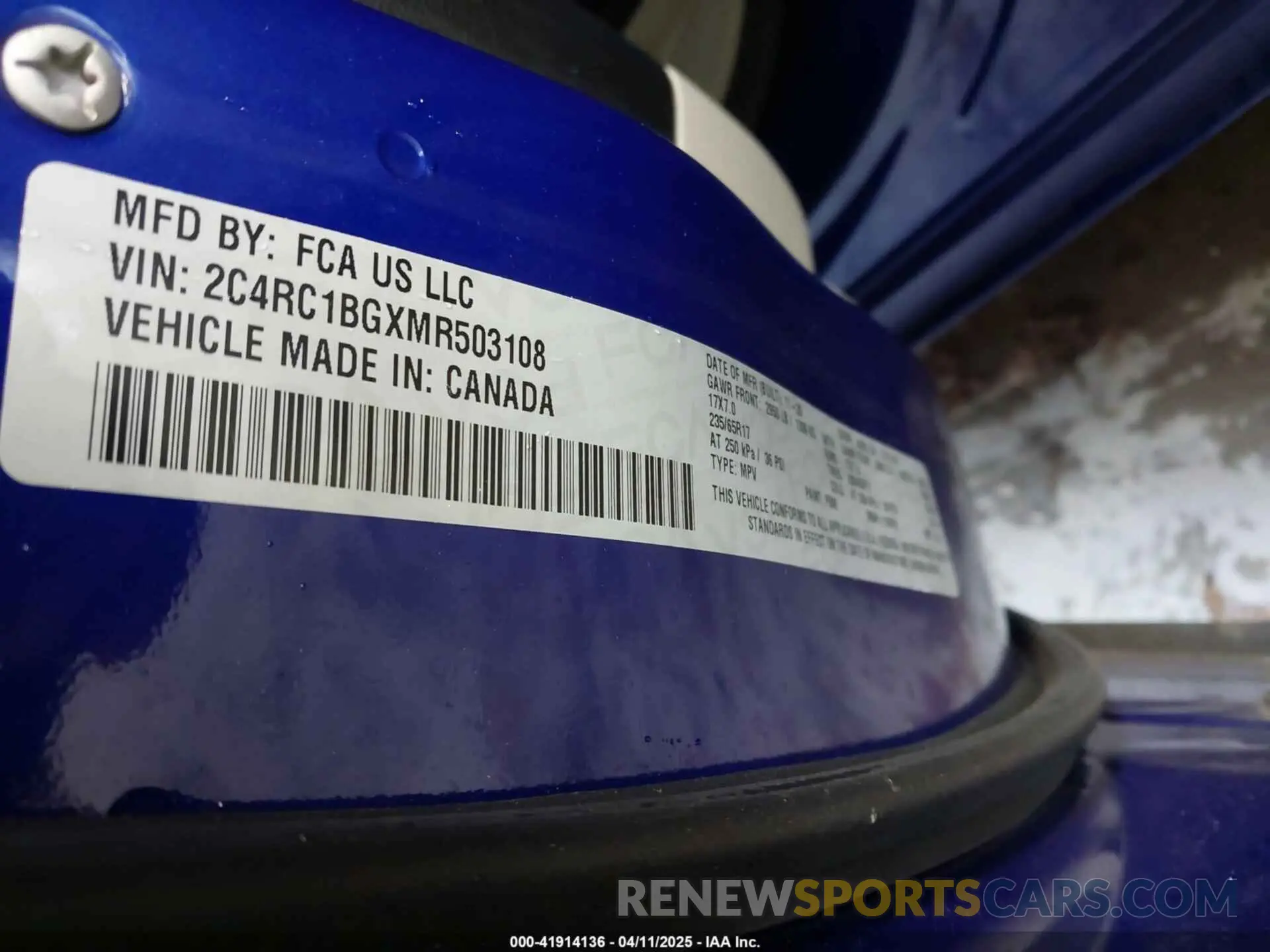9 fotografías del automóvil dañado 2C4RC1BGXMR503108 CHRYSLER PACIFICA 2021