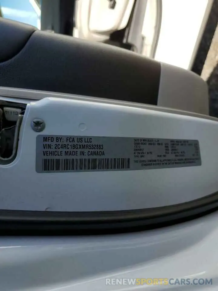 13 fotografías del automóvil dañado 2C4RC1BGXMR532883 CHRYSLER PACIFICA 2021